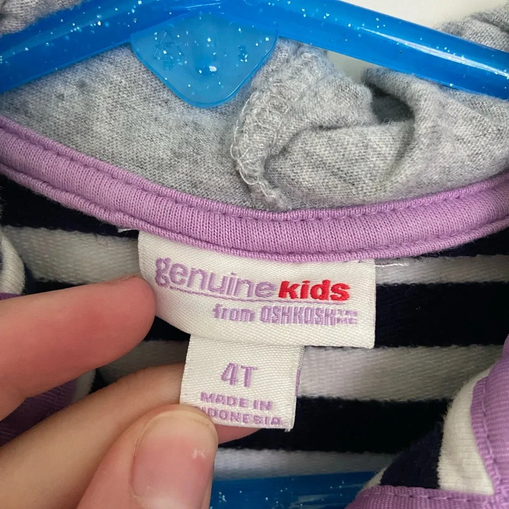 EUC | Genuine Kids by Oshkosh toddler girl’s striped button‎ up hooded jacket 4T - Picture 4 of 6